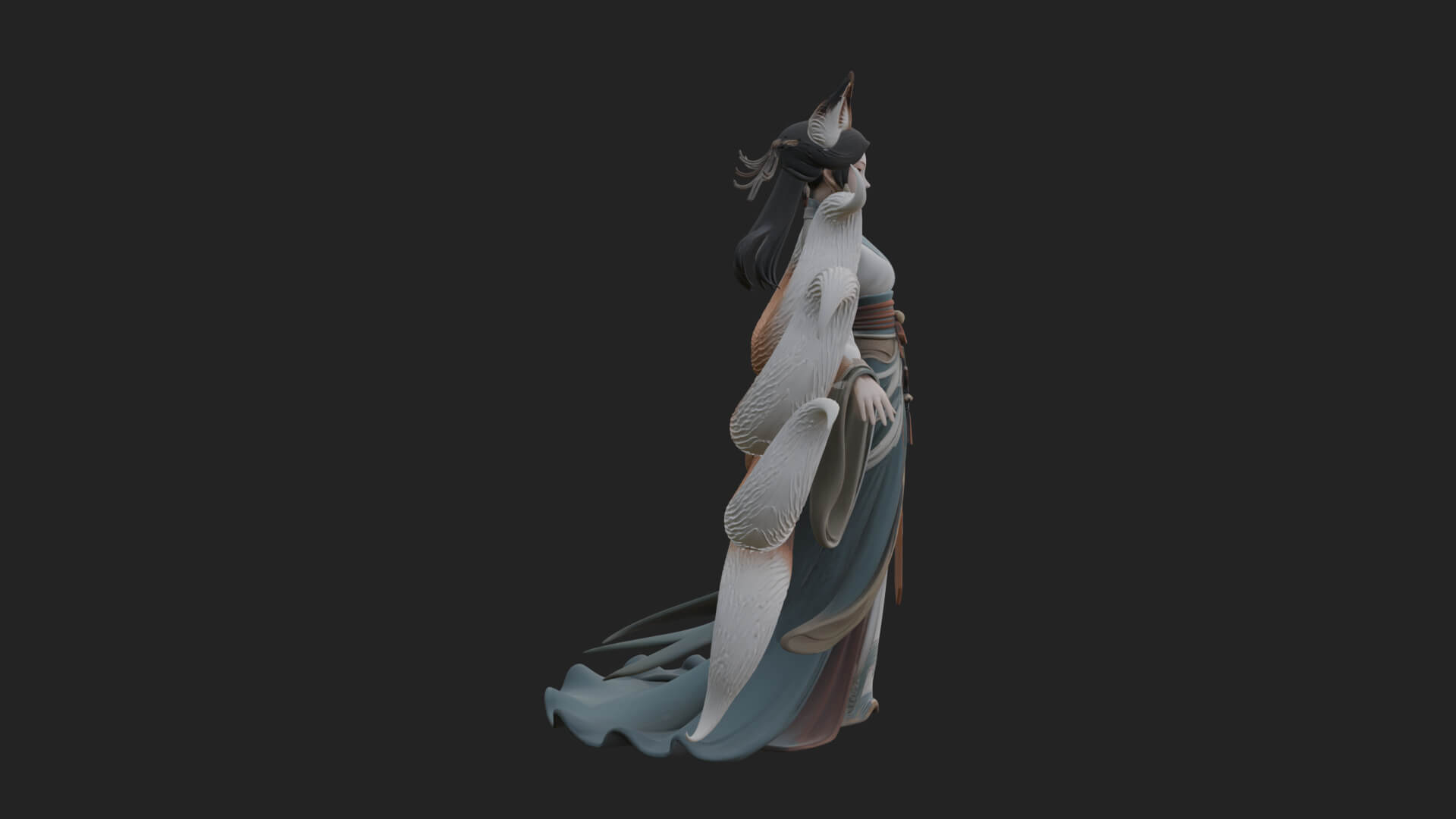Fox Eared Kitsune Woman Statue Design 4 3D Print Model 3D Model