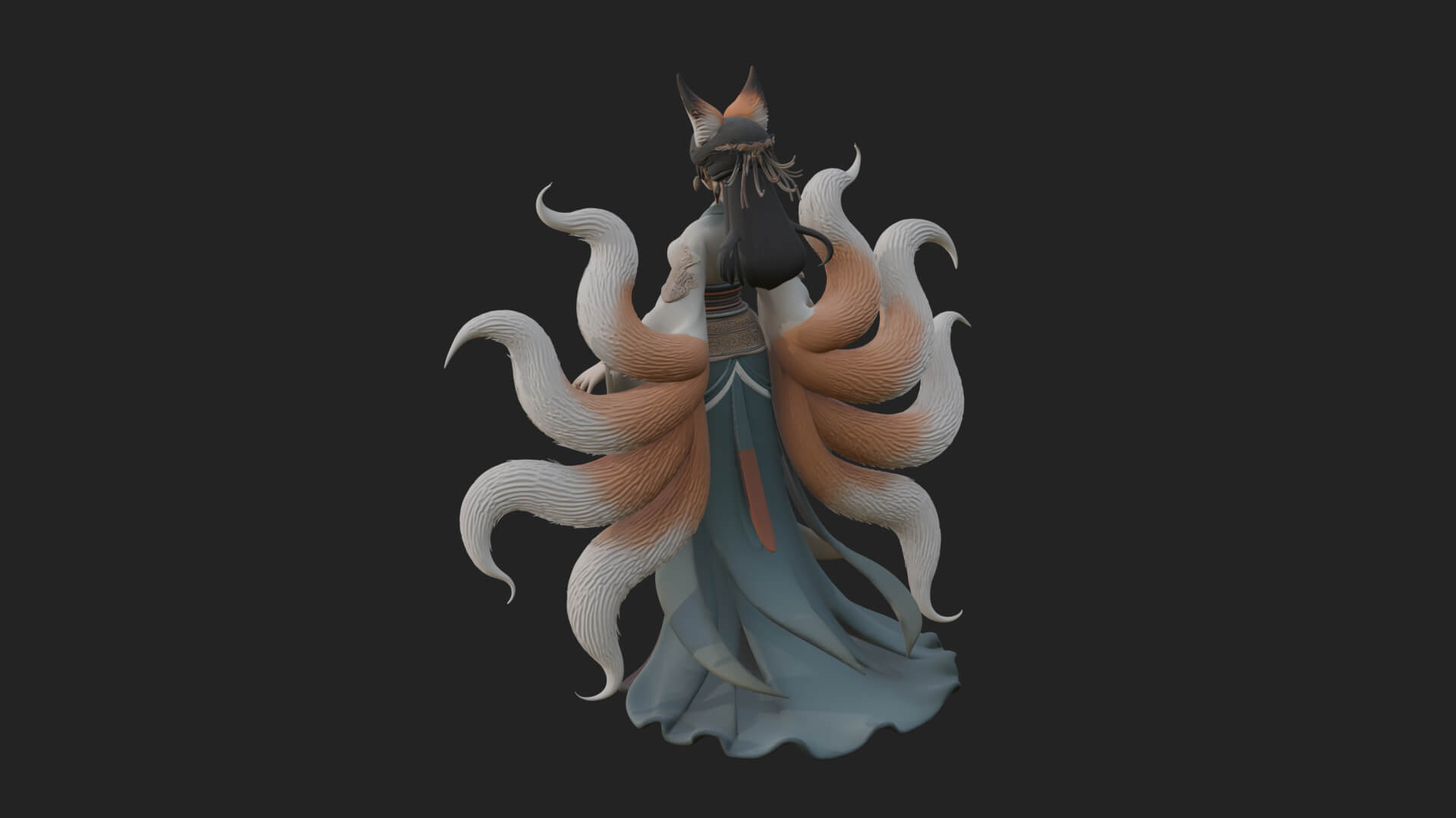 Fox Eared Kitsune Woman Statue Design 4 3D Print Model 3D Model