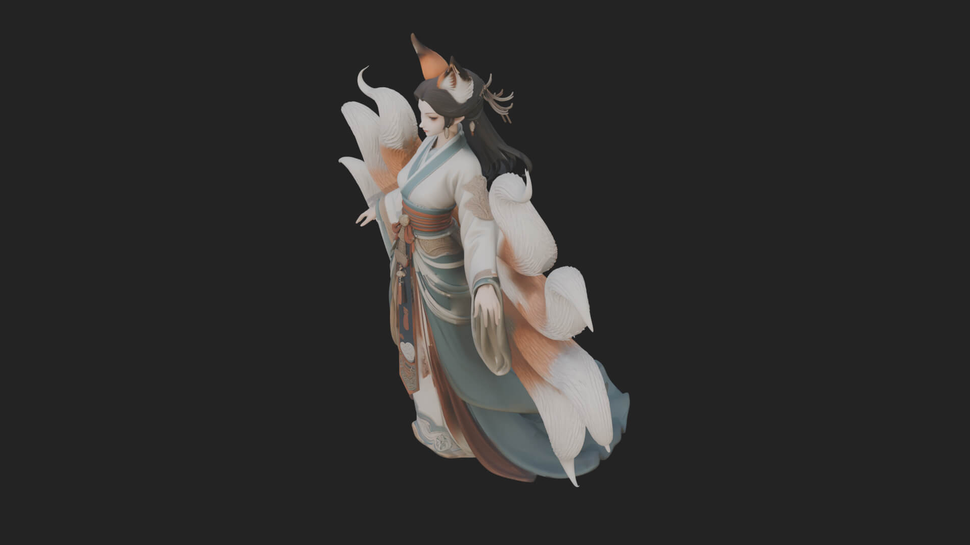 Fox Eared Kitsune Woman Statue Design 4 3D Print Model 3D Model