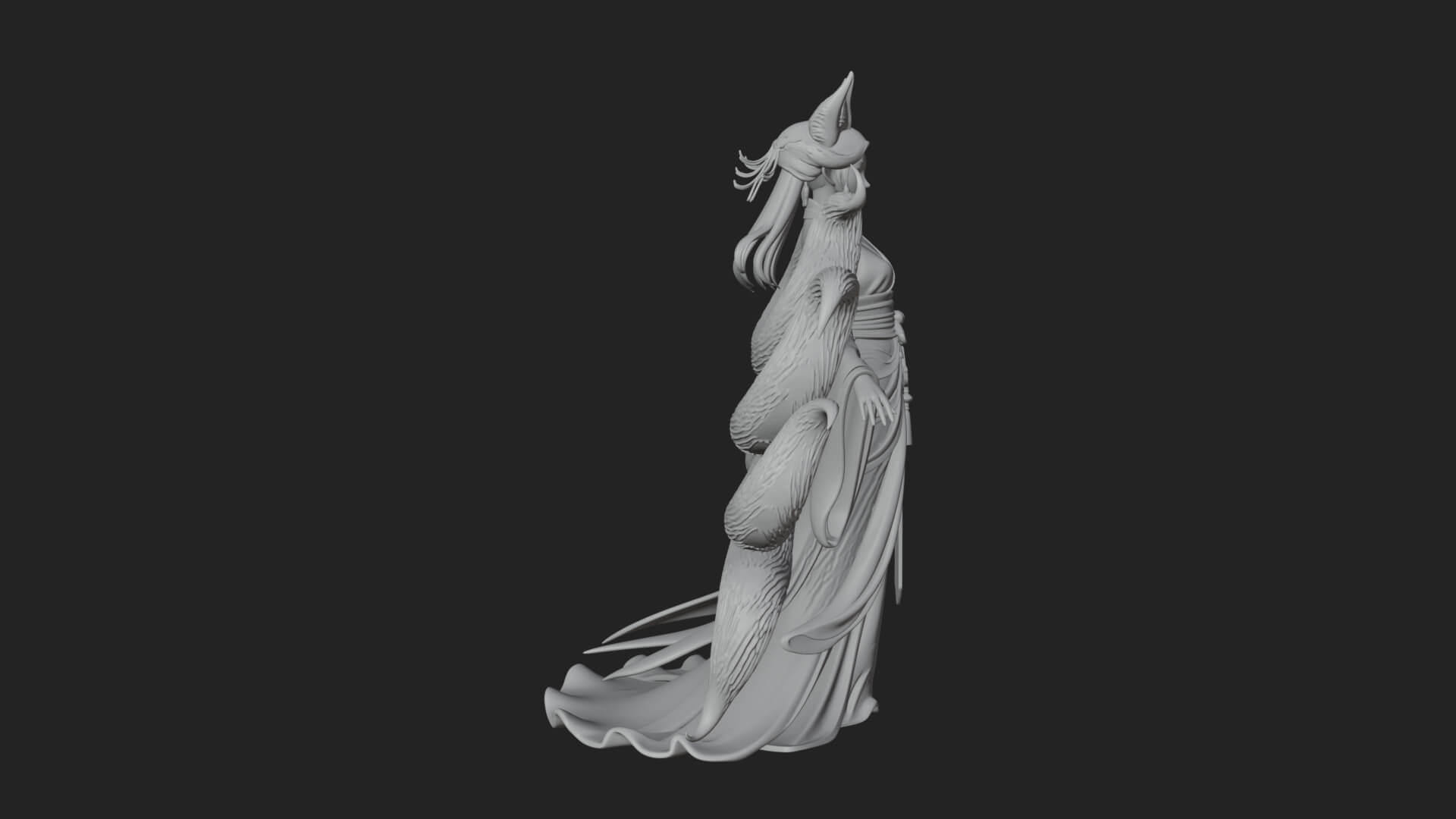 Fox Eared Kitsune Woman Statue Design 4 3D Print Model 3D Model