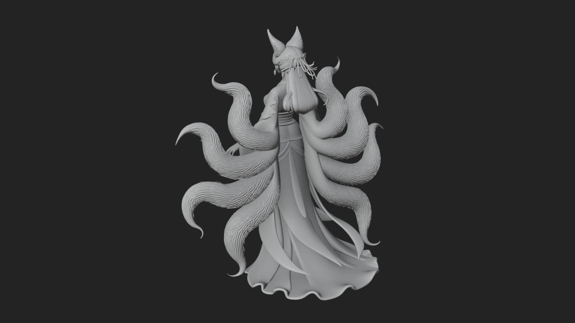 Fox Eared Kitsune Woman Statue Design 4 3D Print Model 3D Model