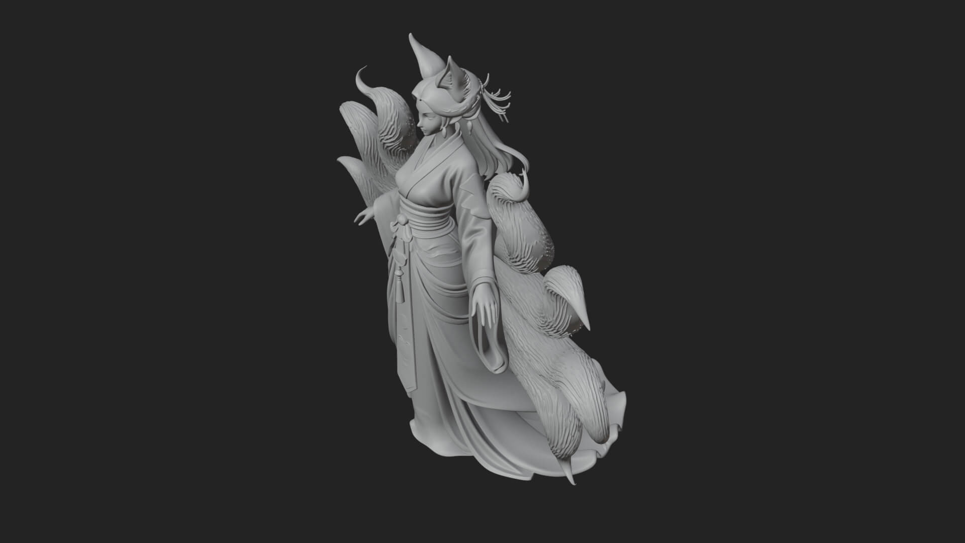Fox Eared Kitsune Woman Statue Design 4 3D Print Model 3D Model