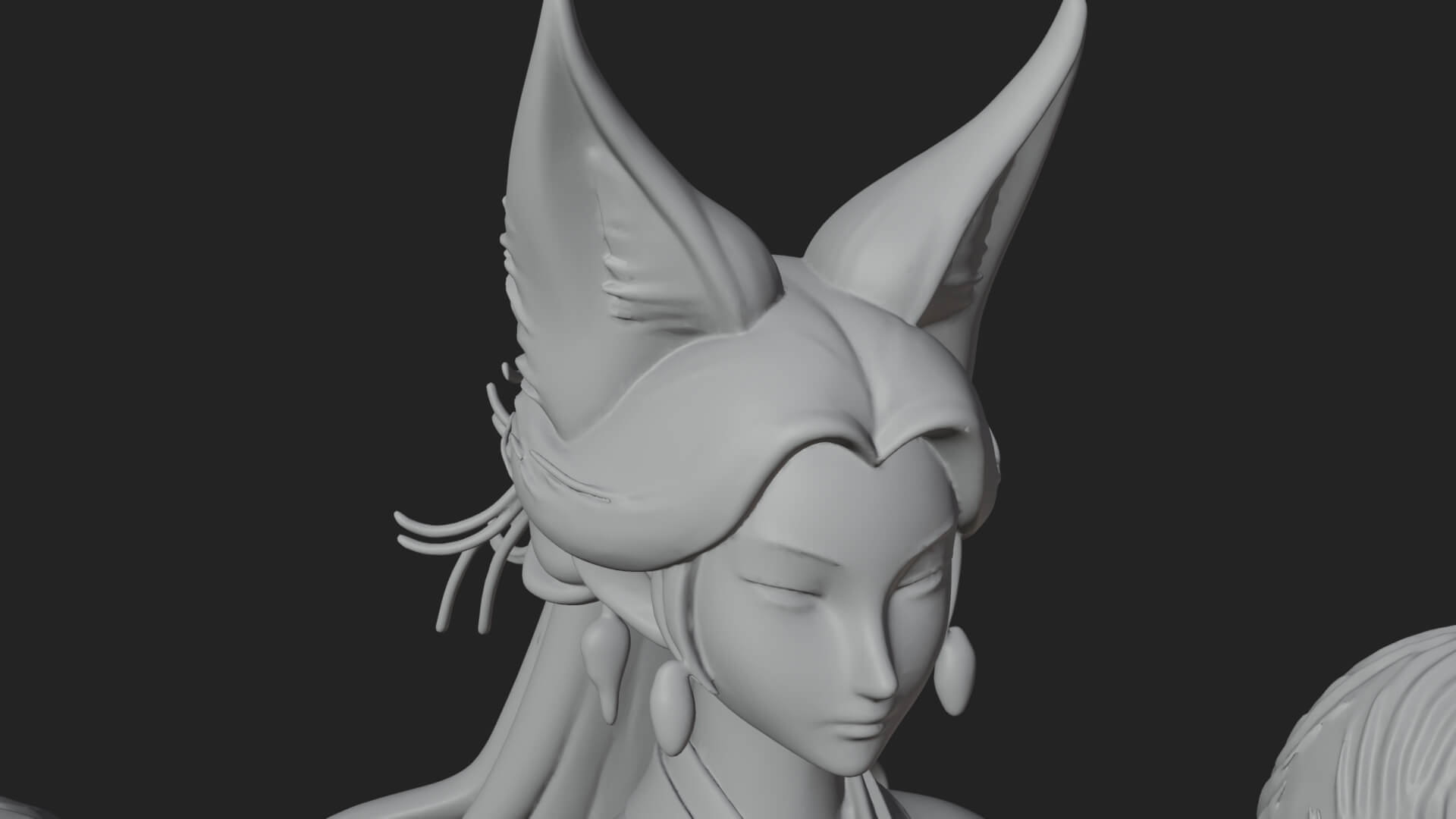 Fox Eared Kitsune Woman Statue Design 4 3D Print Model 3D Model