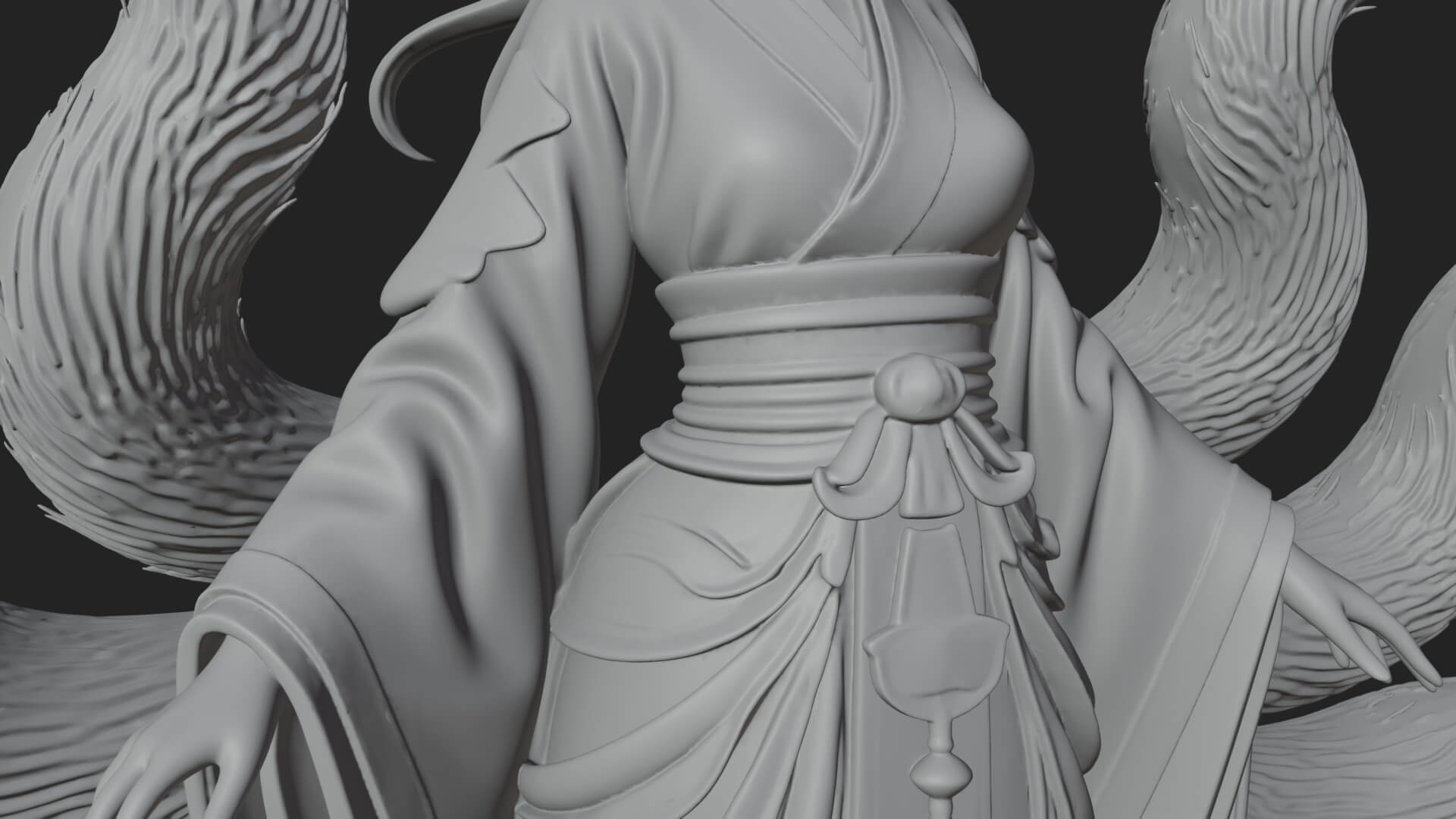 Fox Eared Kitsune Woman Statue Design 4 3D Print Model 3D Model
