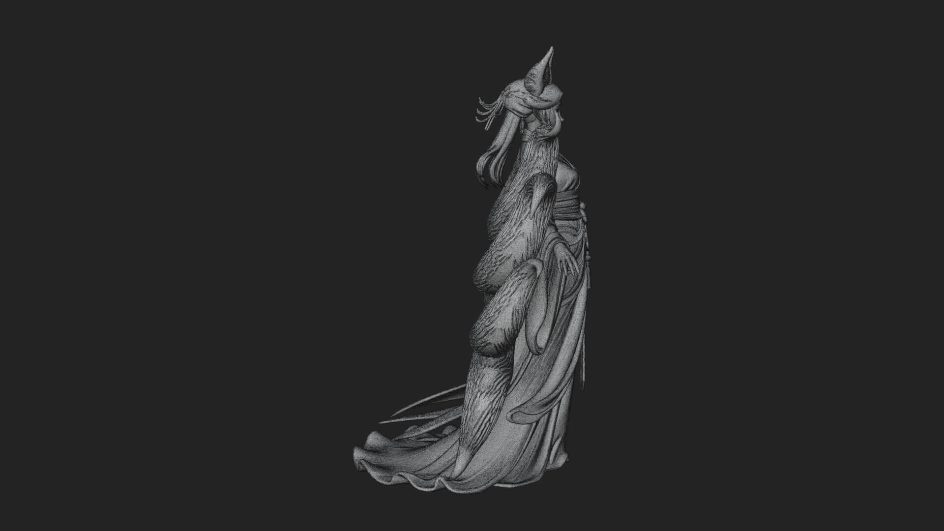 Fox Eared Kitsune Woman Statue Design 4 3D Print Model 3D Model