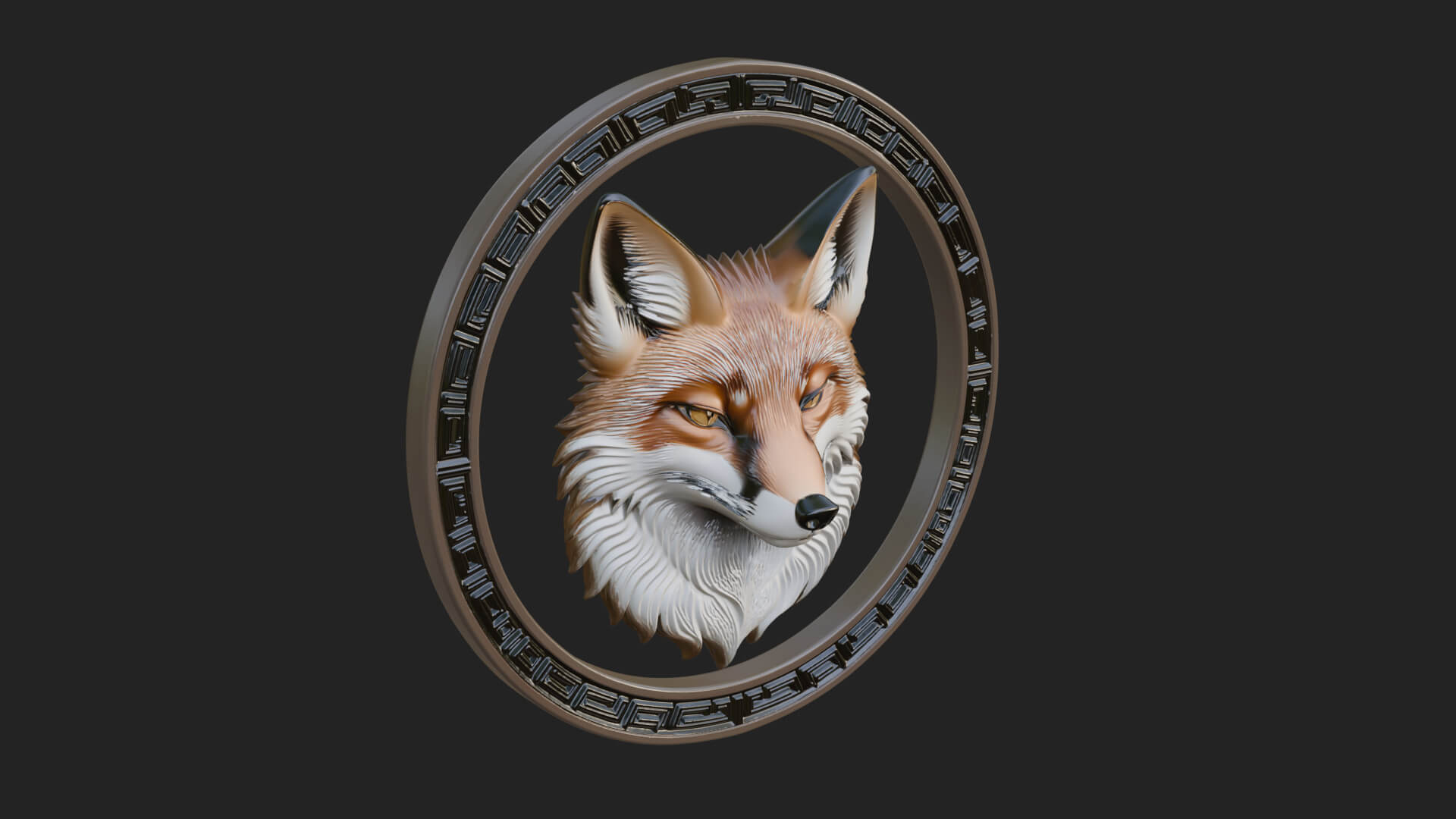 Fox Head Oval Relief Plaque Design 1 3D Print Model 3D Model
