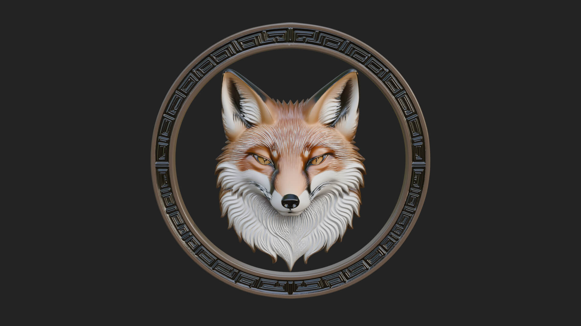 Fox Head Oval Relief Plaque Design 1 3D Print Model 3D Model