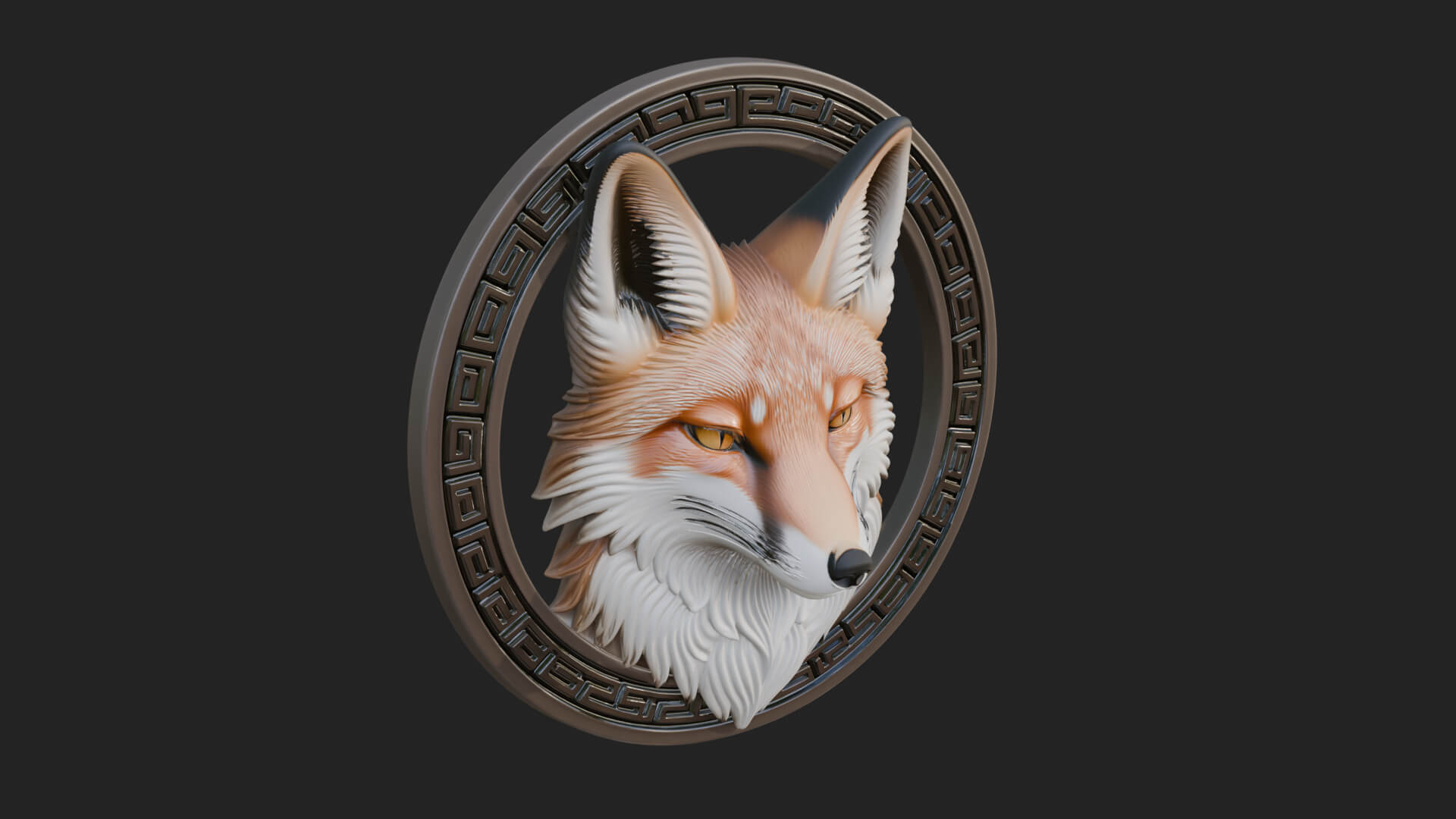 Fox Head Oval Relief Plaque Design 3 3D Print Model 3D Model