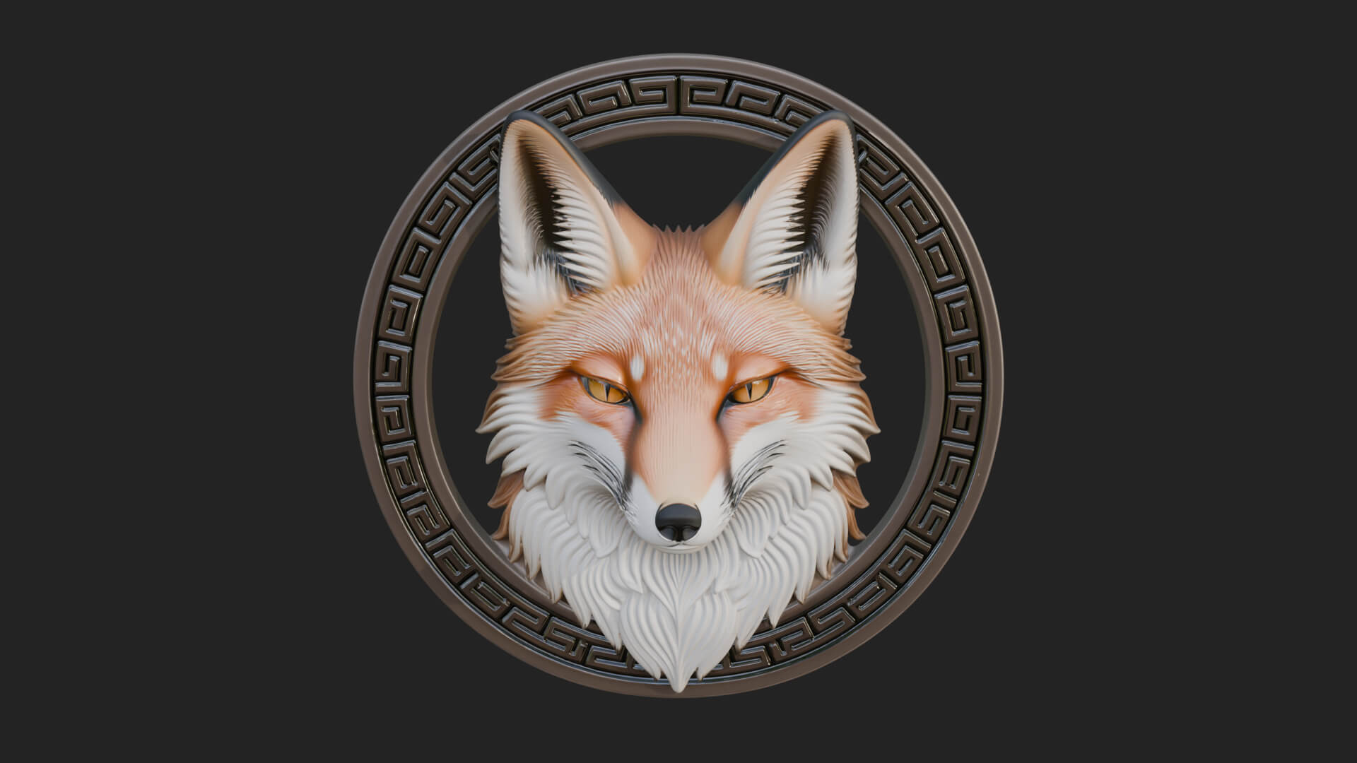 Fox Head Oval Relief Plaque Design 3 3D Print Model 3D Model