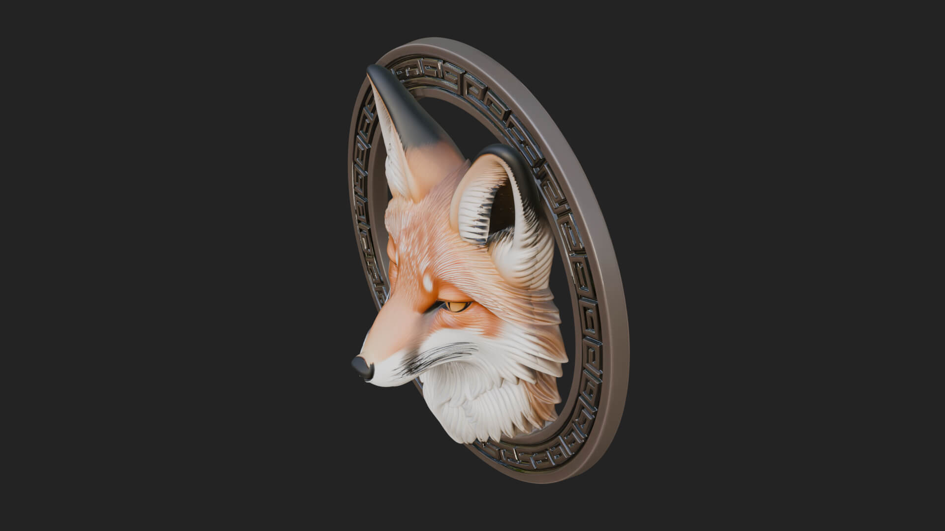 Fox Head Oval Relief Plaque Design 3 3D Print Model 3D Model