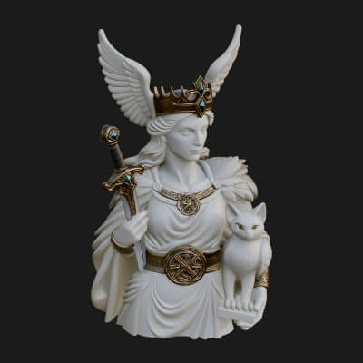 Freya with Cat Bust Statue Design 1 3D Print Model