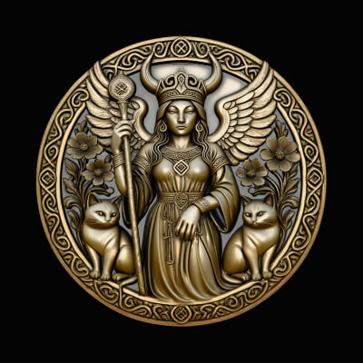 Freya with Cats Relief Medallion Pendant Design 2 3D Print