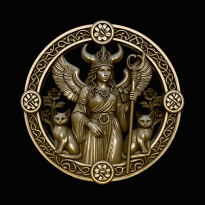 Freya with Cats Relief Medallion Pendant Design 4 3D Prin