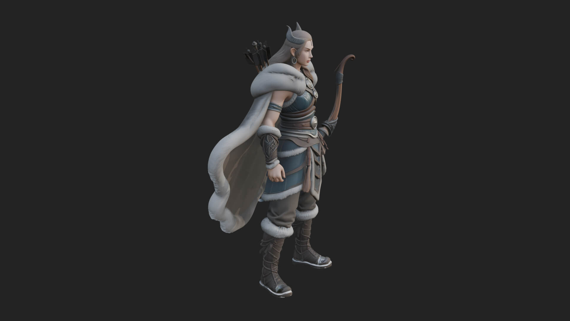 Fur Cloaked Archer Woman Statue Design 1 3D Print Model 3D Model