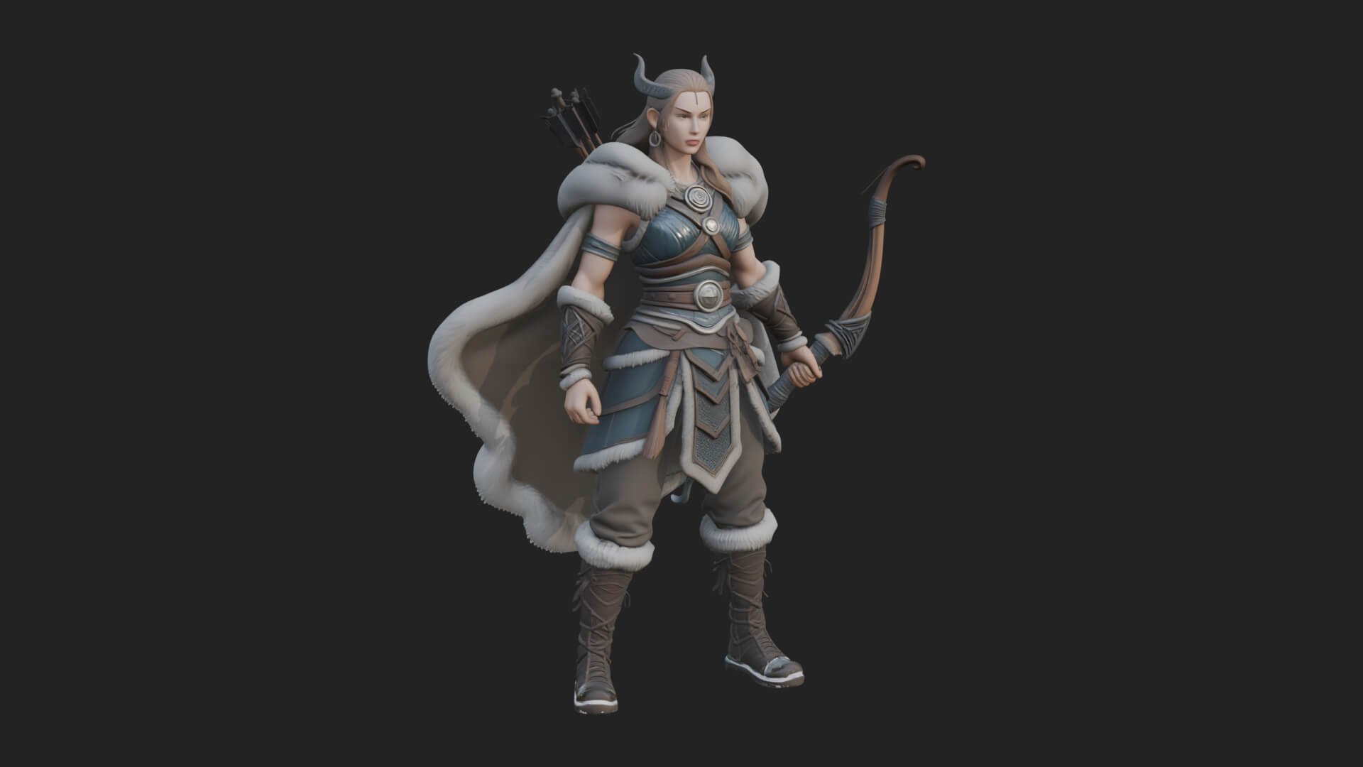 Fur Cloaked Archer Woman Statue Design 1 3D Print Model 3D Model