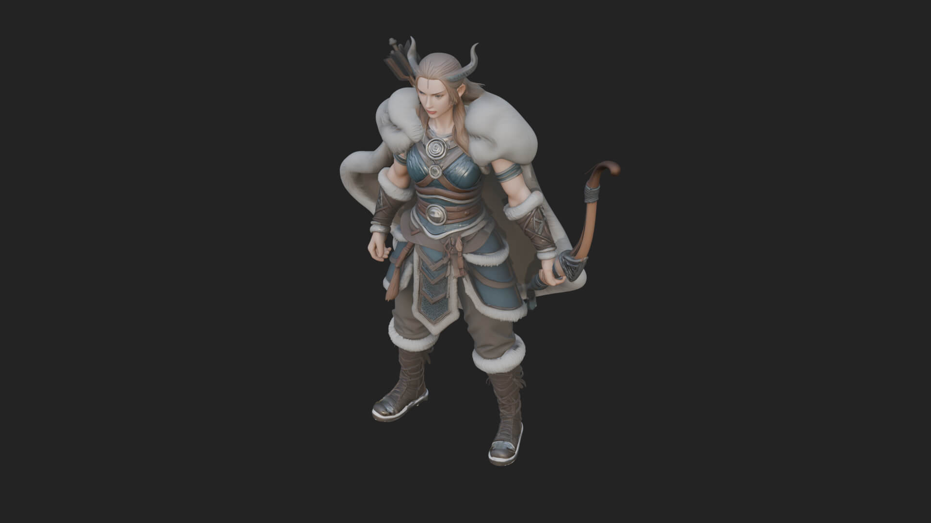Fur Cloaked Archer Woman Statue Design 1 3D Print Model 3D Model