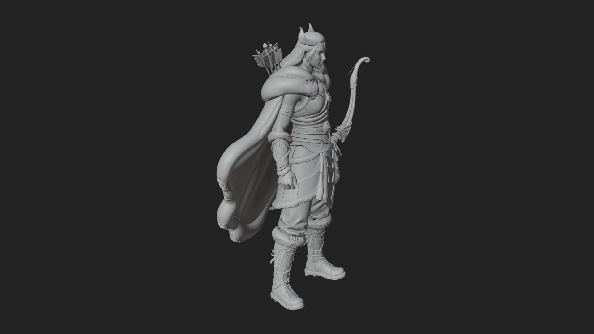 Fur Cloaked Archer Woman Statue Design 1 3D Print Model 3D Model