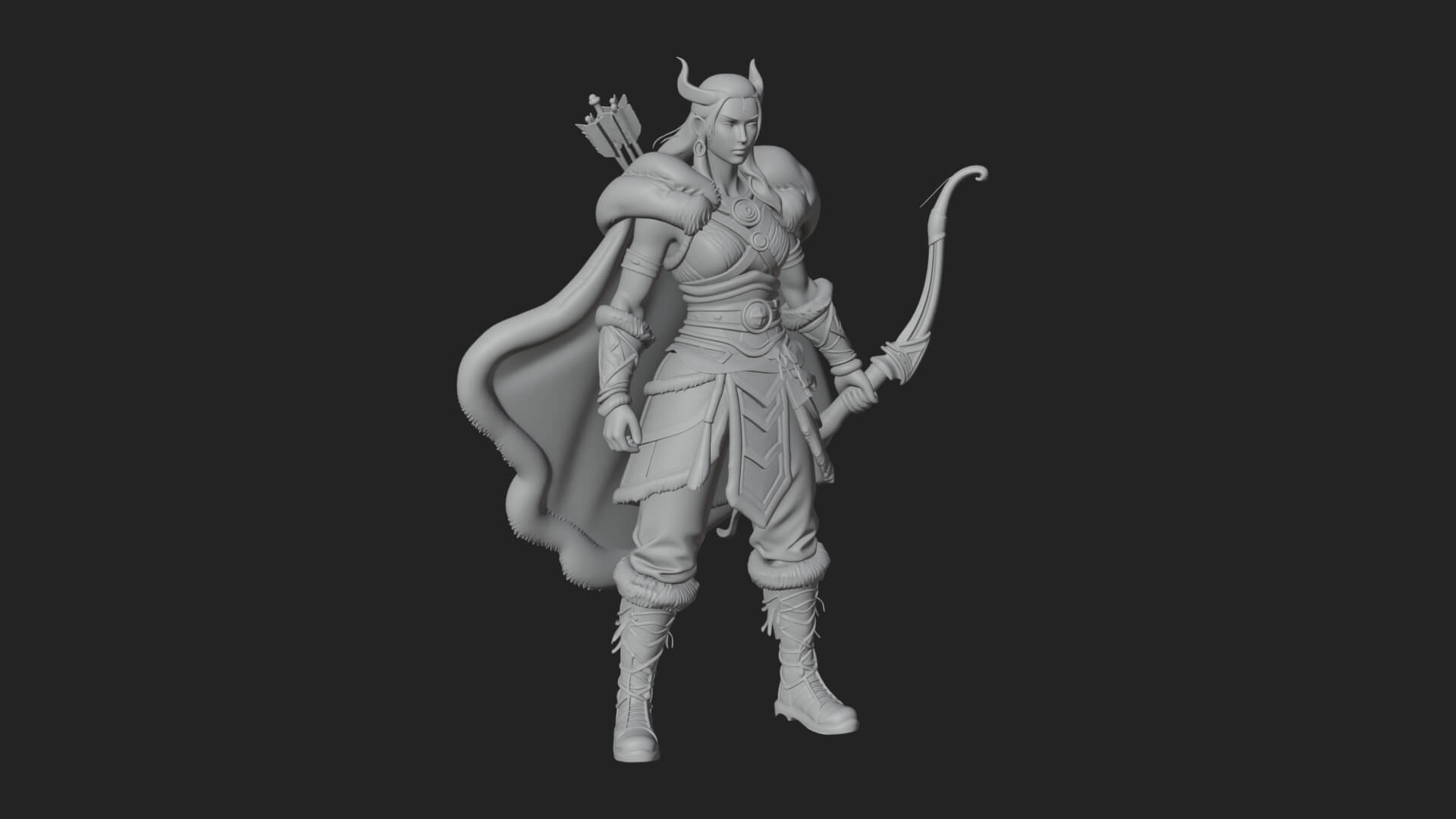 Fur Cloaked Archer Woman Statue Design 1 3D Print Model 3D Model