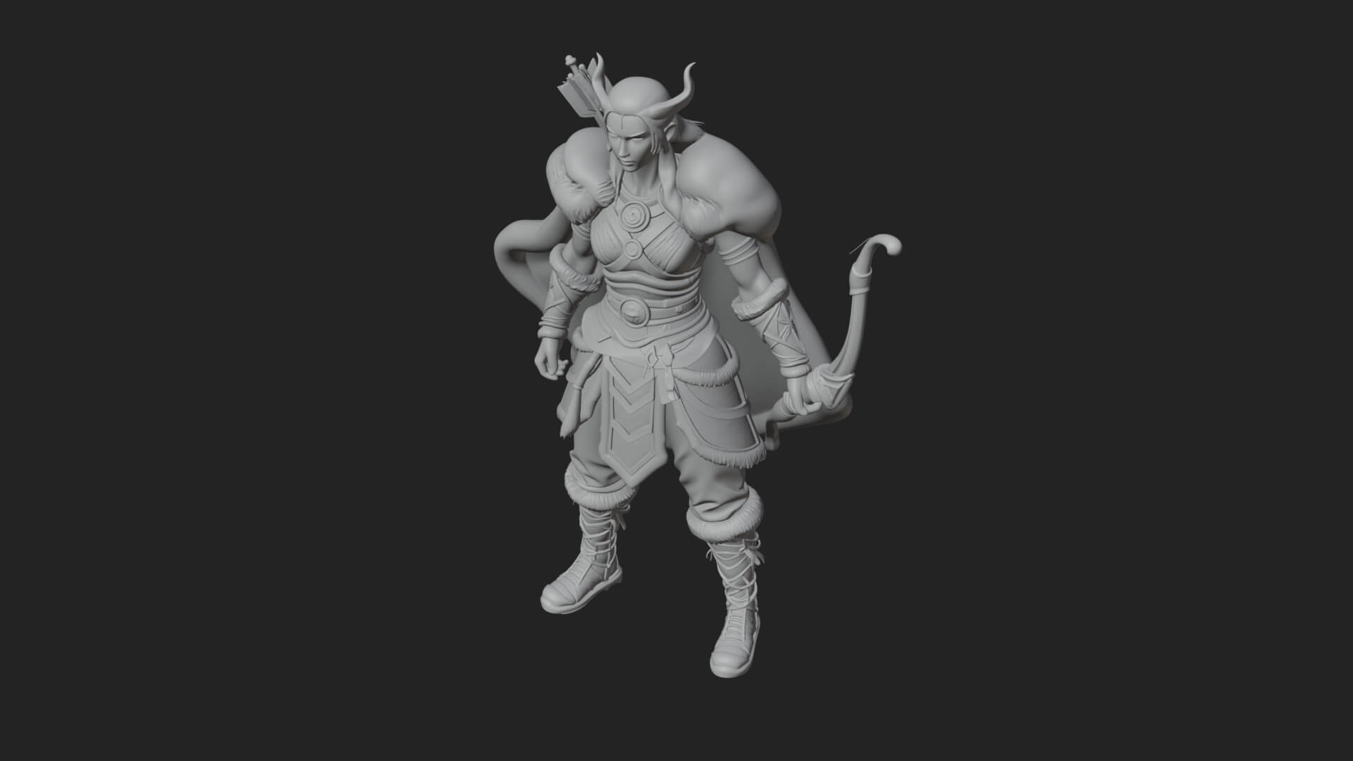 Fur Cloaked Archer Woman Statue Design 1 3D Print Model 3D Model