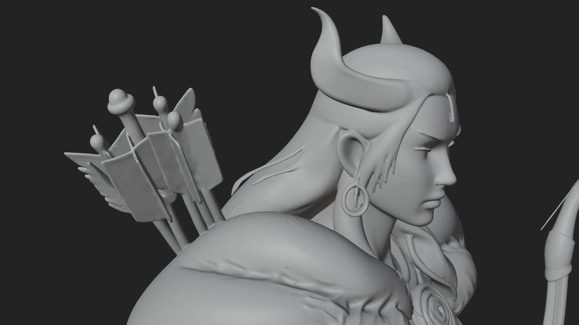 Fur Cloaked Archer Woman Statue Design 1 3D Print Model 3D Model