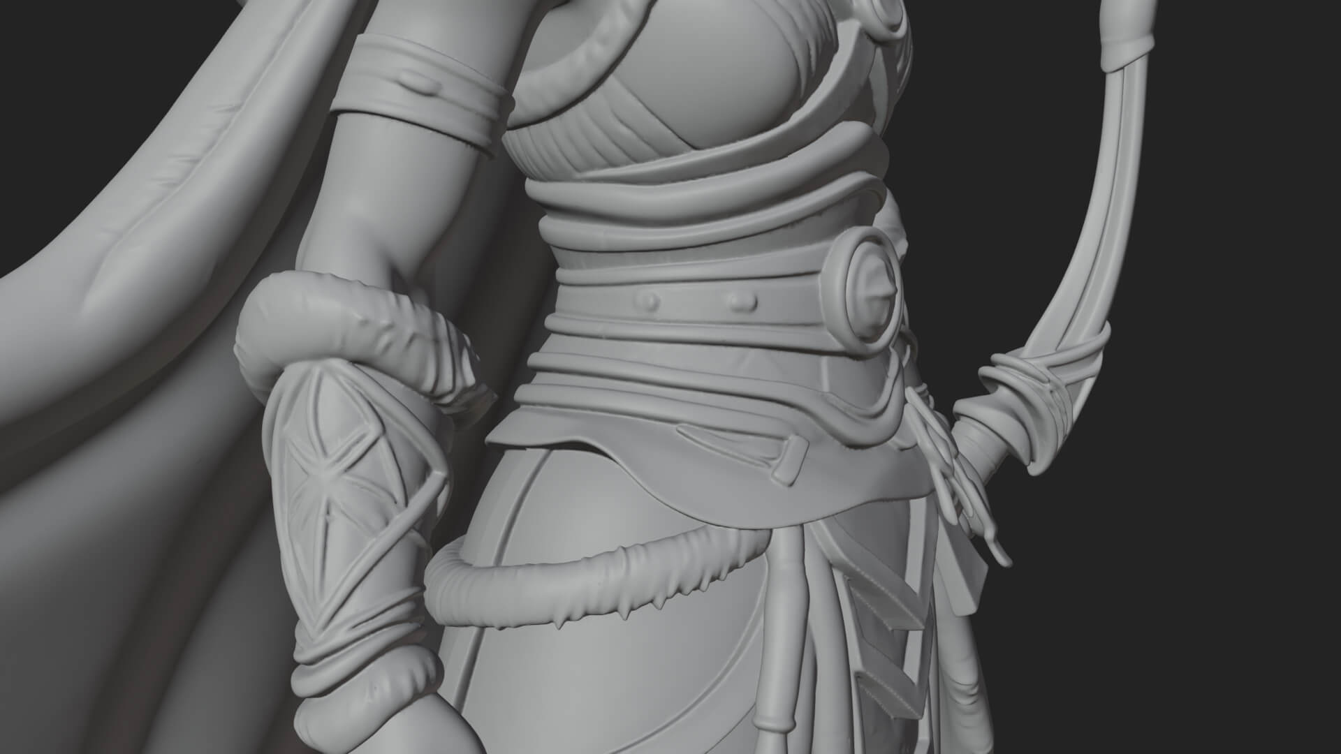 Fur Cloaked Archer Woman Statue Design 1 3D Print Model 3D Model