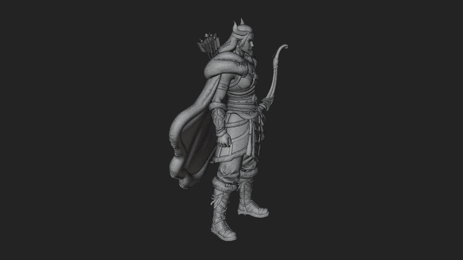 Fur Cloaked Archer Woman Statue Design 1 3D Print Model 3D Model
