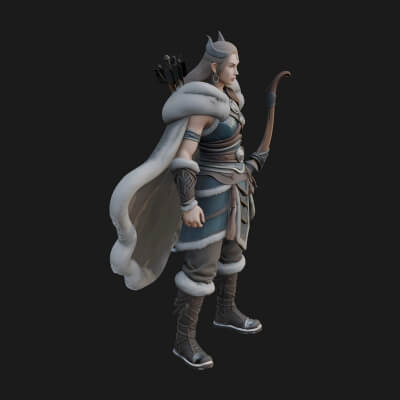 Fur Cloaked Archer Woman Statue Design 1 3D Print Model