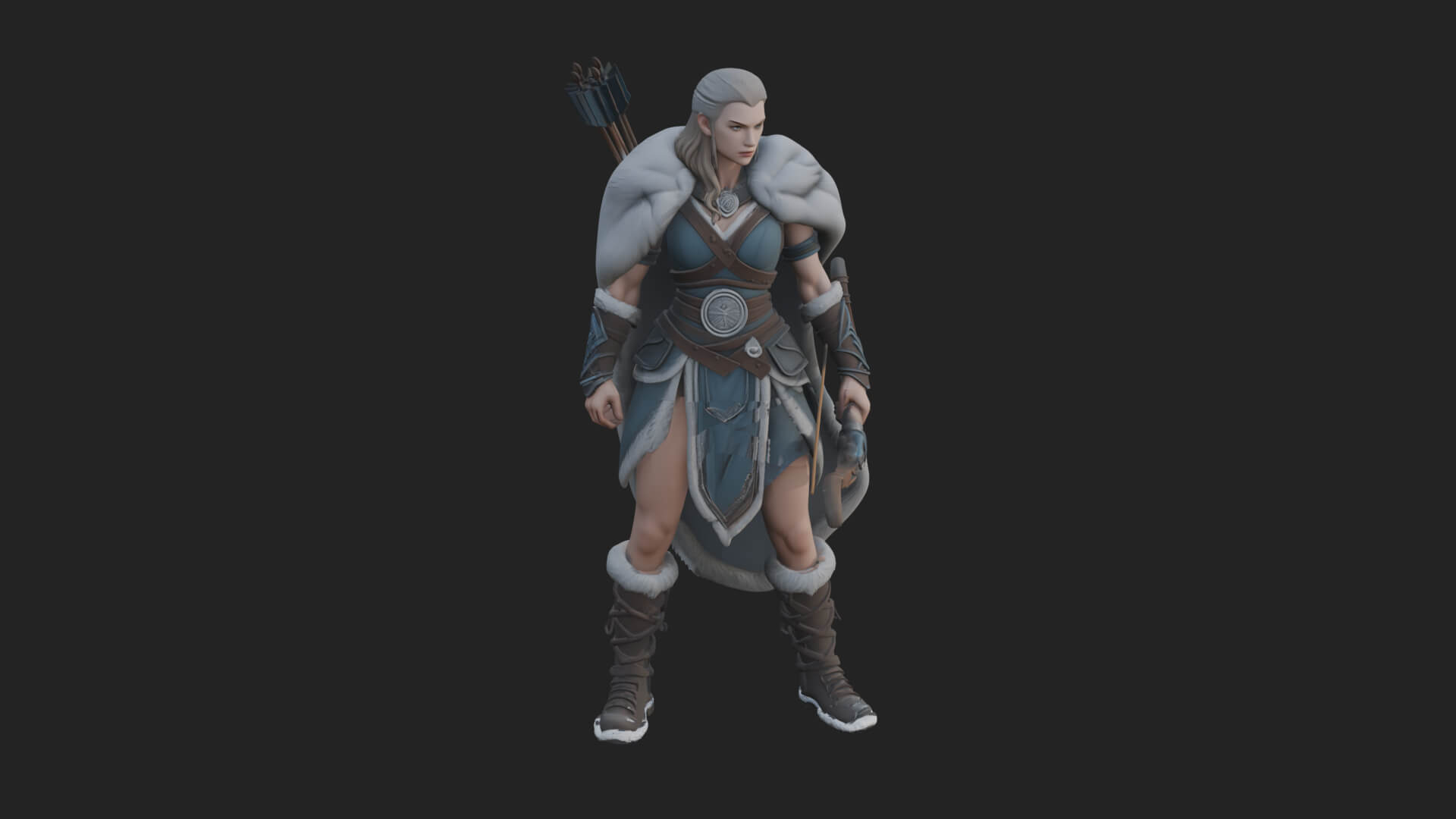 Fur Cloaked Archer Woman Statue Design 2 3D Print Model 3D Model