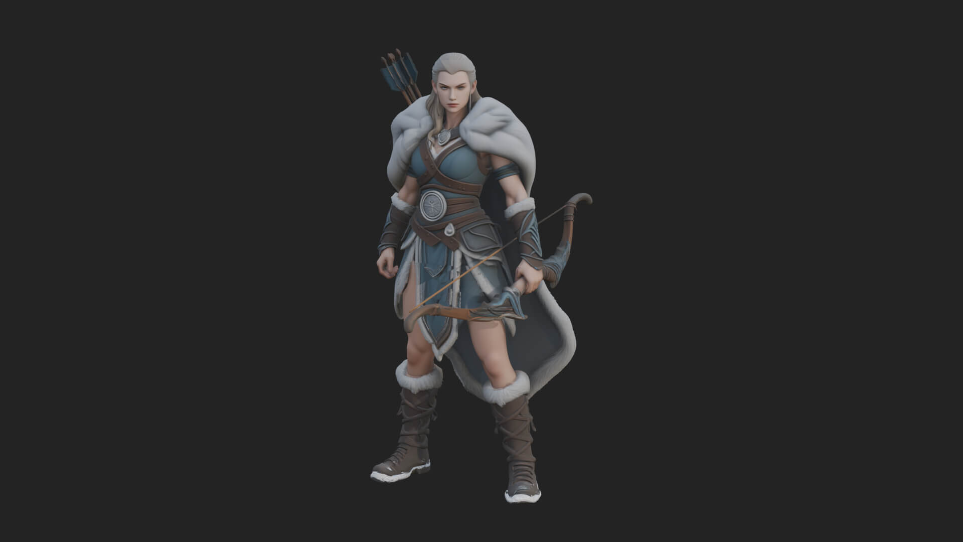 Fur Cloaked Archer Woman Statue Design 2 3D Print Model 3D Model