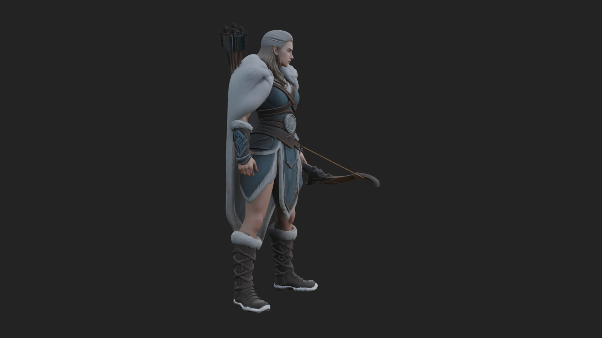 Fur Cloaked Archer Woman Statue Design 2 3D Print Model 3D Model
