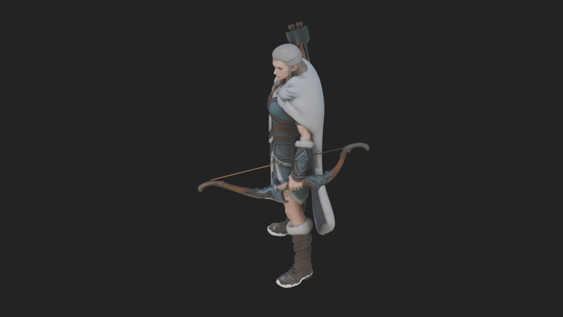 Fur Cloaked Archer Woman Statue Design 2 3D Print Model 3D Model