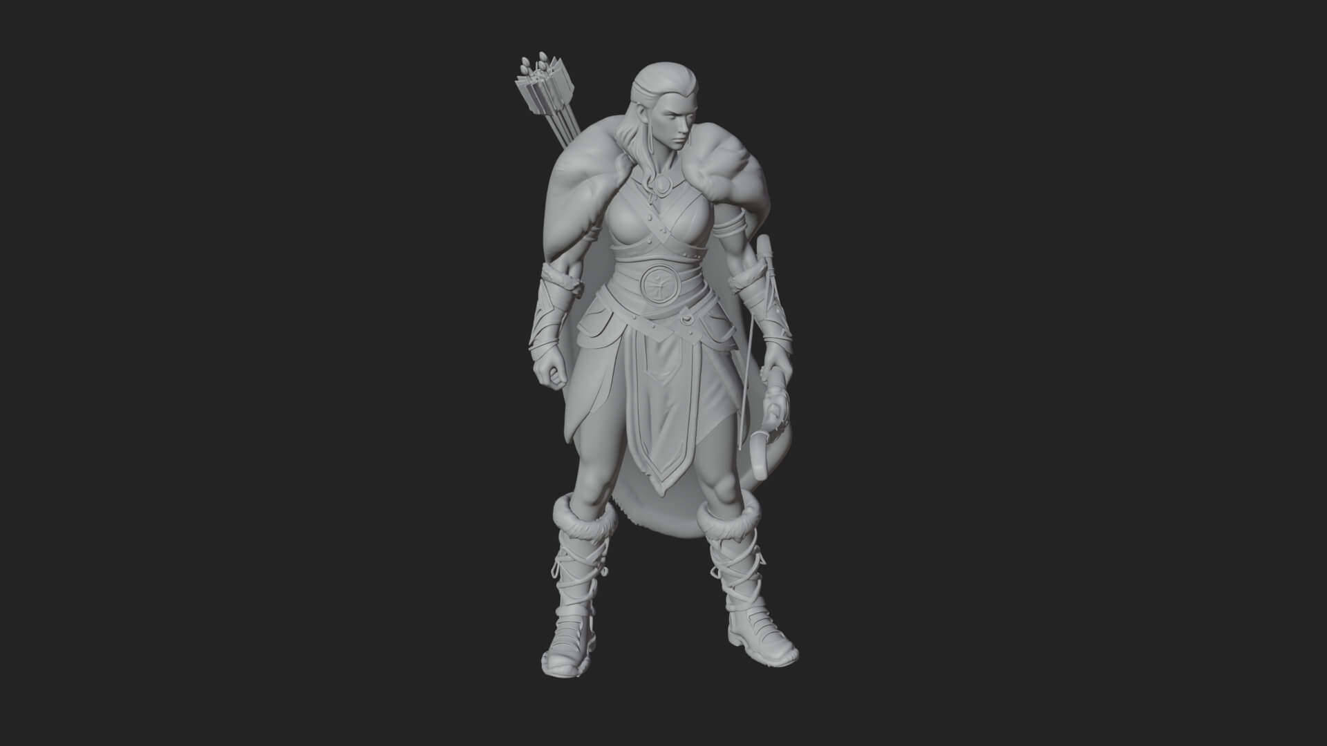 Fur Cloaked Archer Woman Statue Design 2 3D Print Model 3D Model
