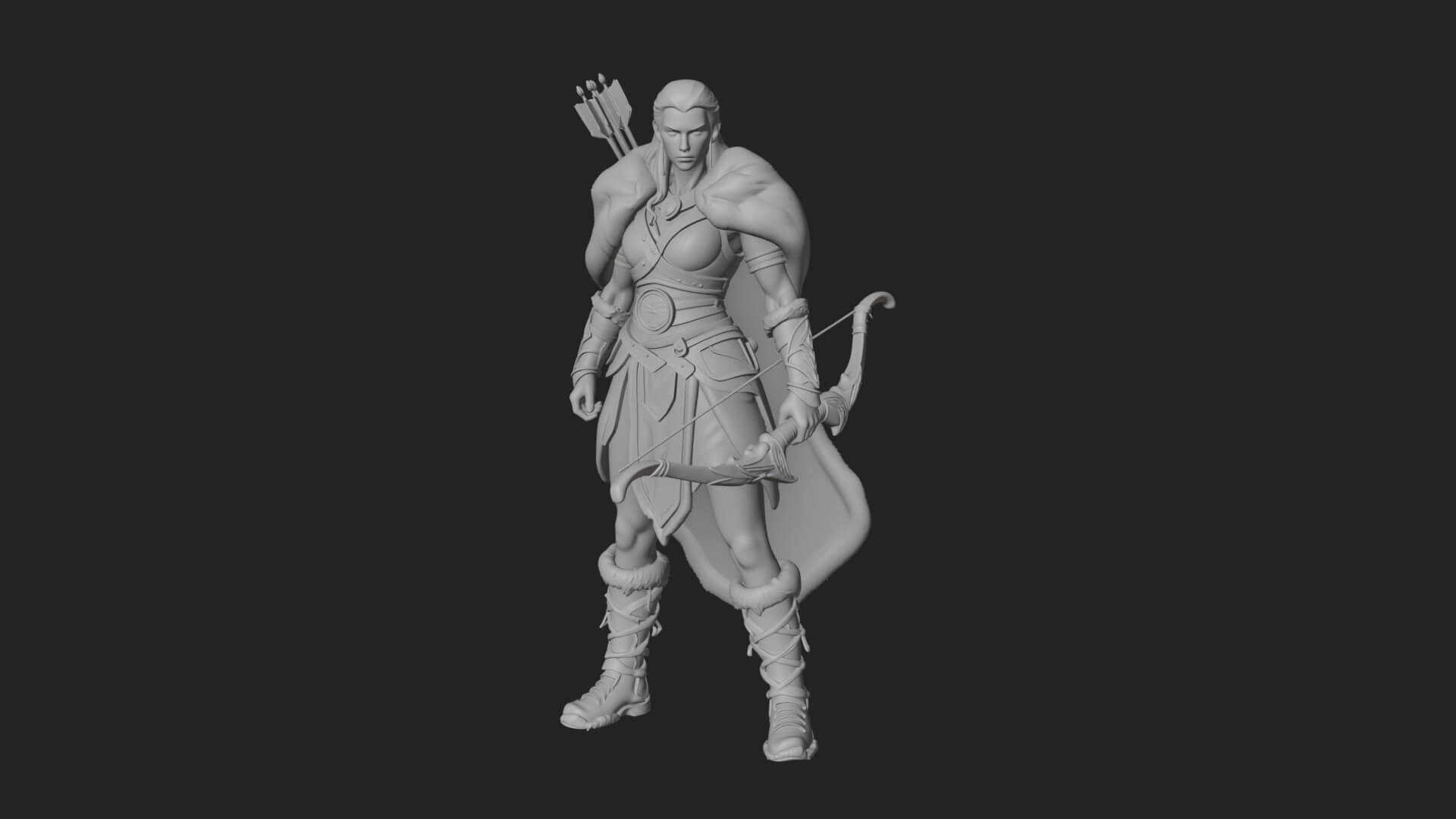 Fur Cloaked Archer Woman Statue Design 2 3D Print Model 3D Model