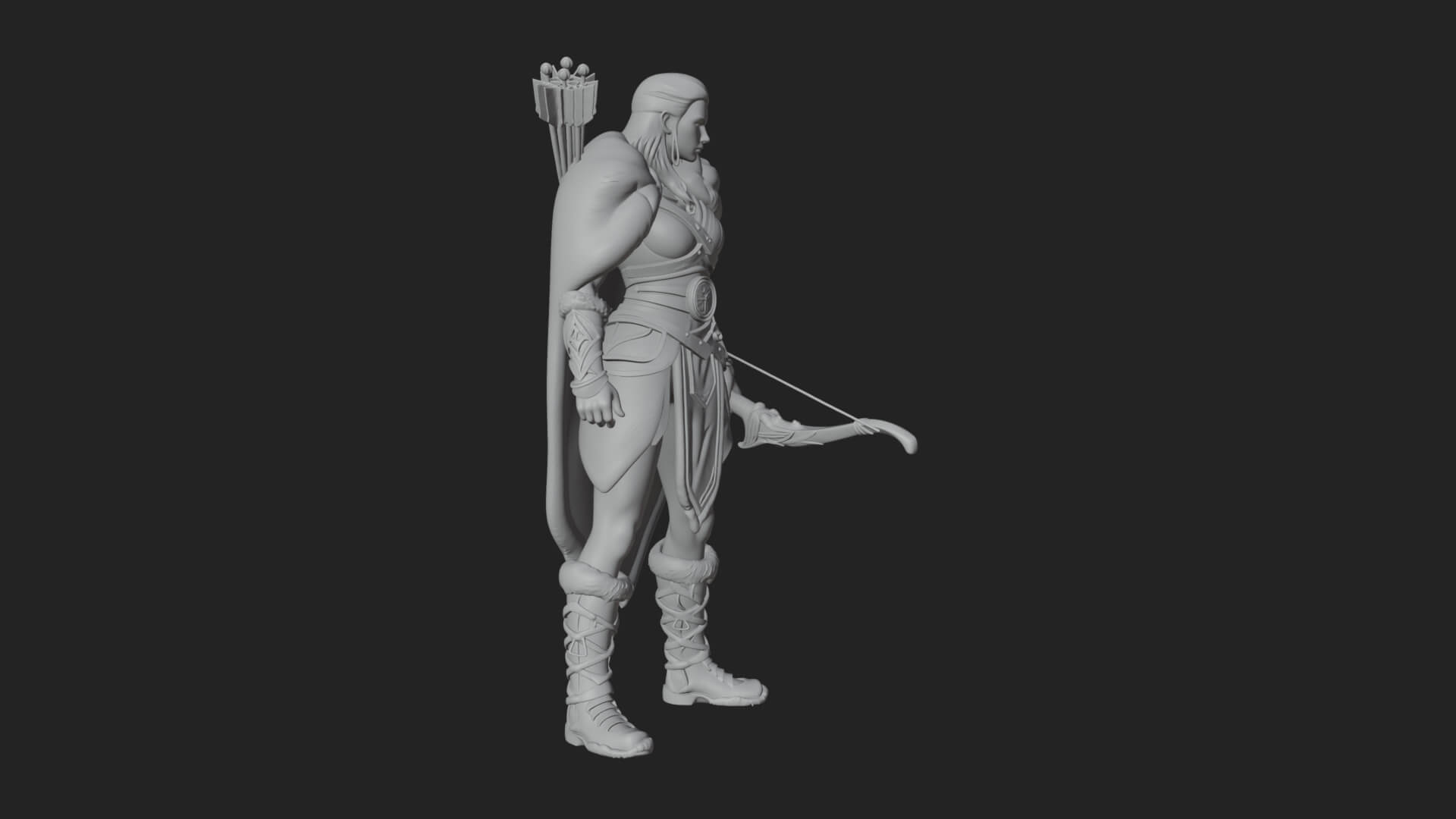 Fur Cloaked Archer Woman Statue Design 2 3D Print Model 3D Model