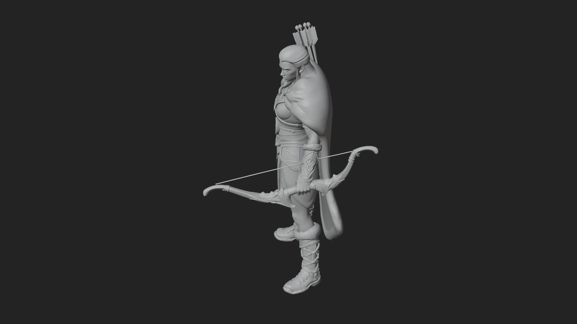 Fur Cloaked Archer Woman Statue Design 2 3D Print Model 3D Model