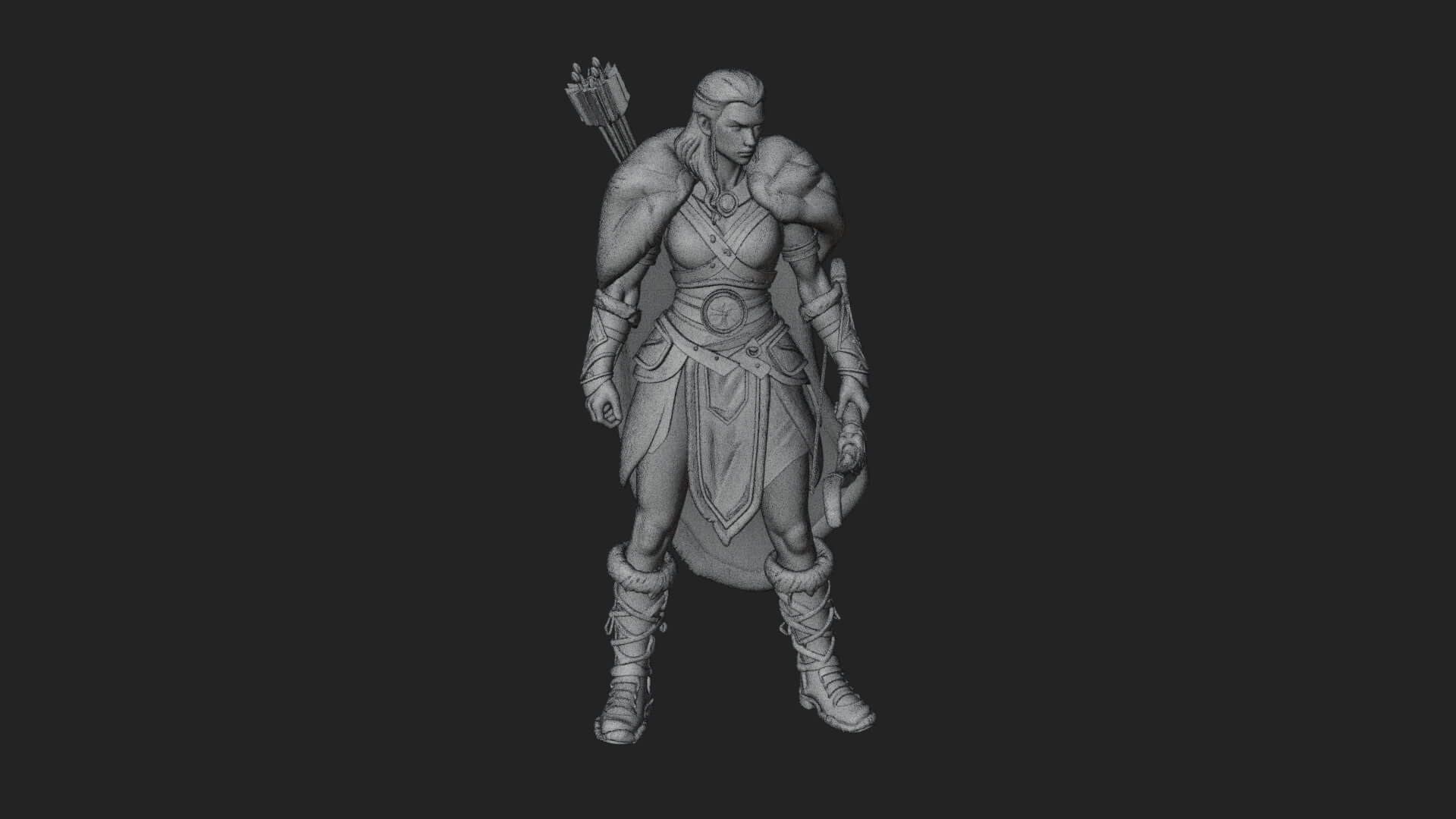 Fur Cloaked Archer Woman Statue Design 2 3D Print Model 3D Model
