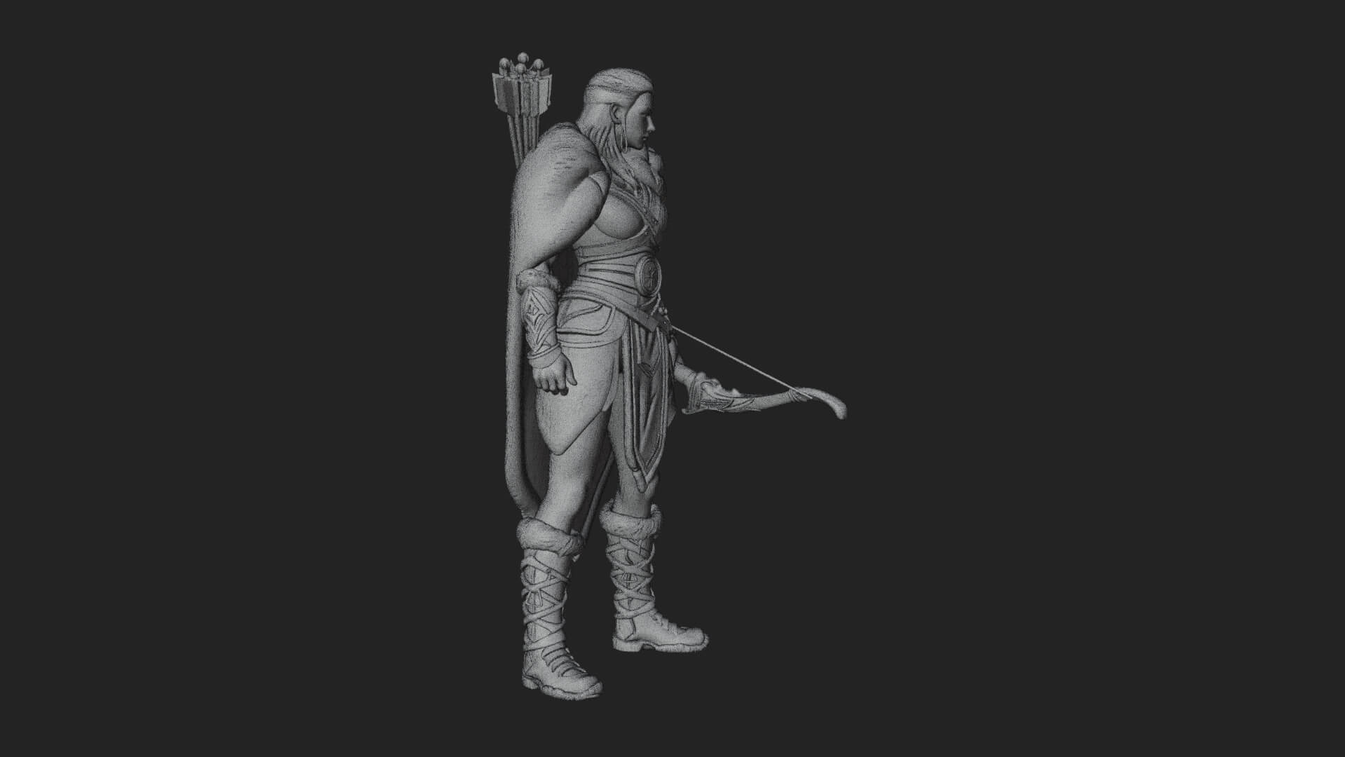 Fur Cloaked Archer Woman Statue Design 2 3D Print Model 3D Model