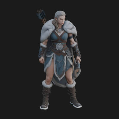 Fur Cloaked Archer Woman Statue Design 2 3D Print Model