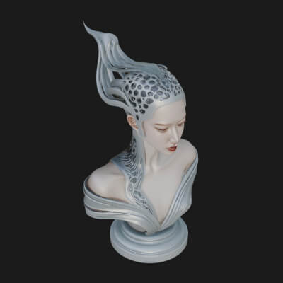 Futuristic Woman Bust Statue Design 14 3D Print Model