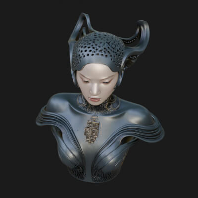 Futuristic Woman Bust Statue Design 16 3D Print Model