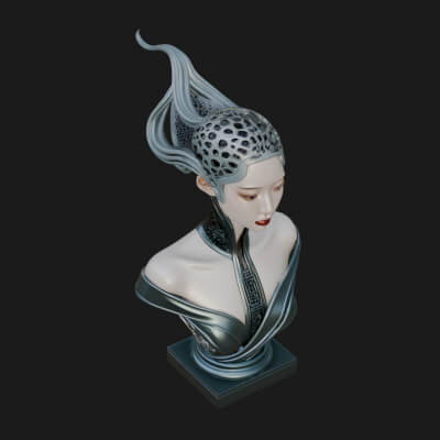 Futuristic Woman Bust Statue Design 2 3D Print Model