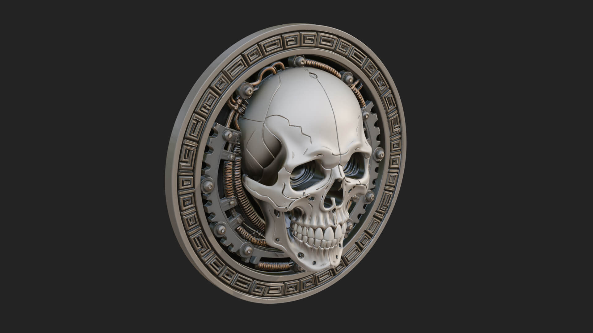 Gear Skull Oval Relief Plaque Design 1 3D Print Model 3D Model