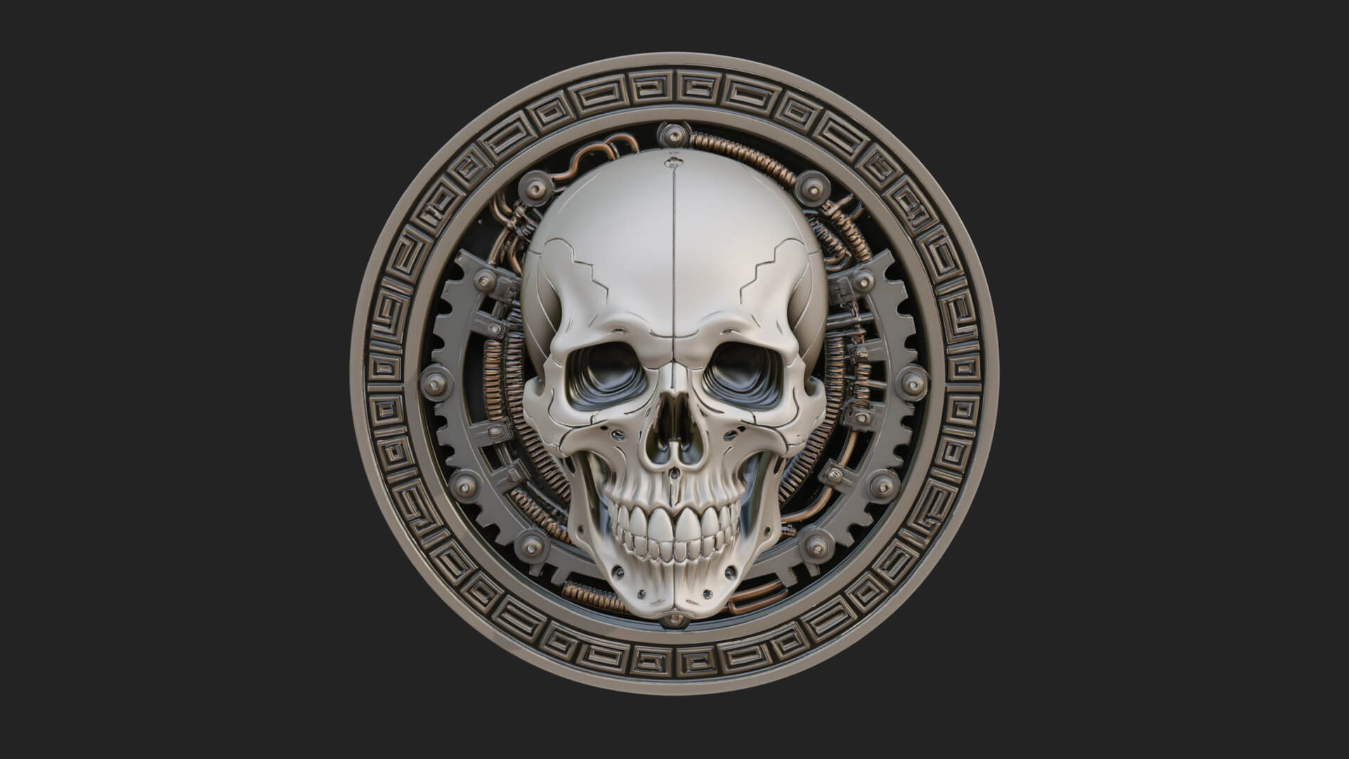 Gear Skull Oval Relief Plaque Design 1 3D Print Model 3D Model
