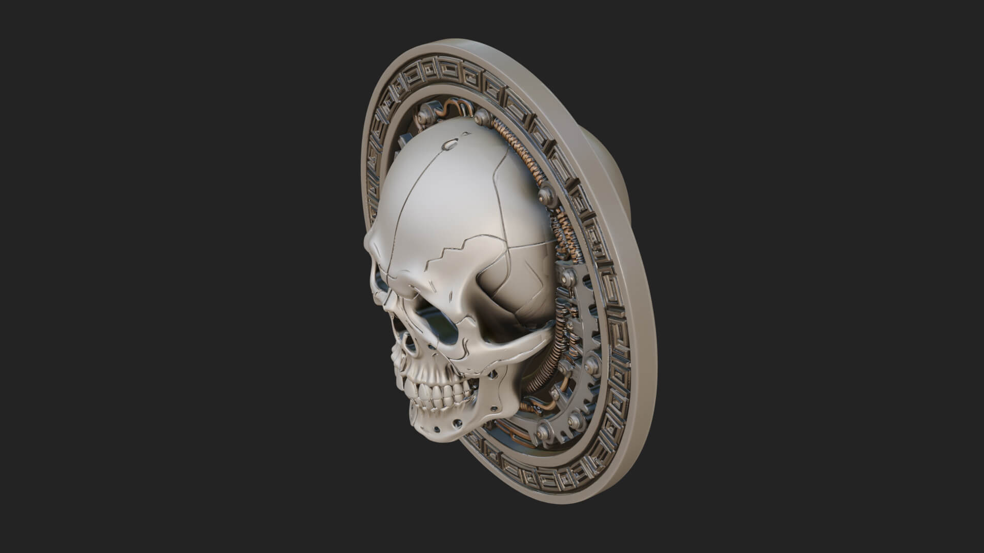 Gear Skull Oval Relief Plaque Design 1 3D Print Model 3D Model