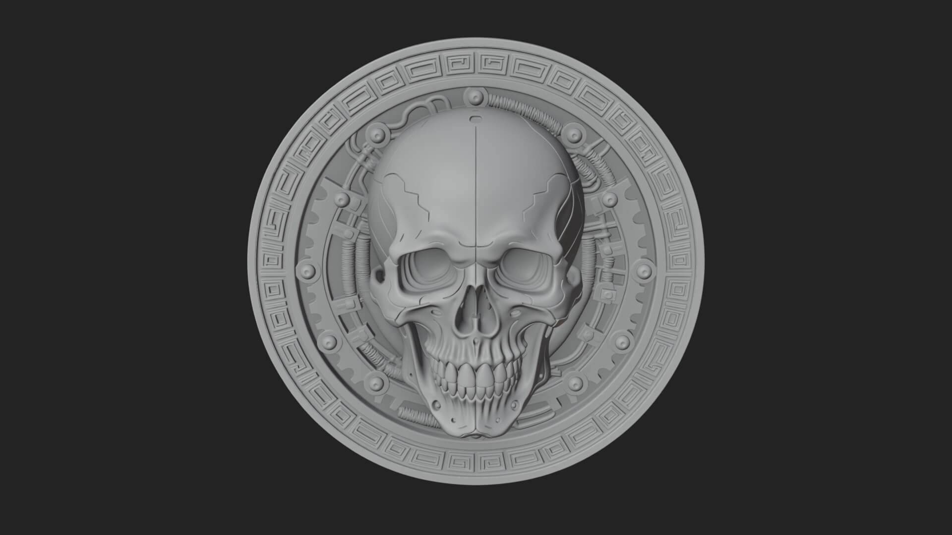Gear Skull Oval Relief Plaque Design 1 3D Print Model 3D Model