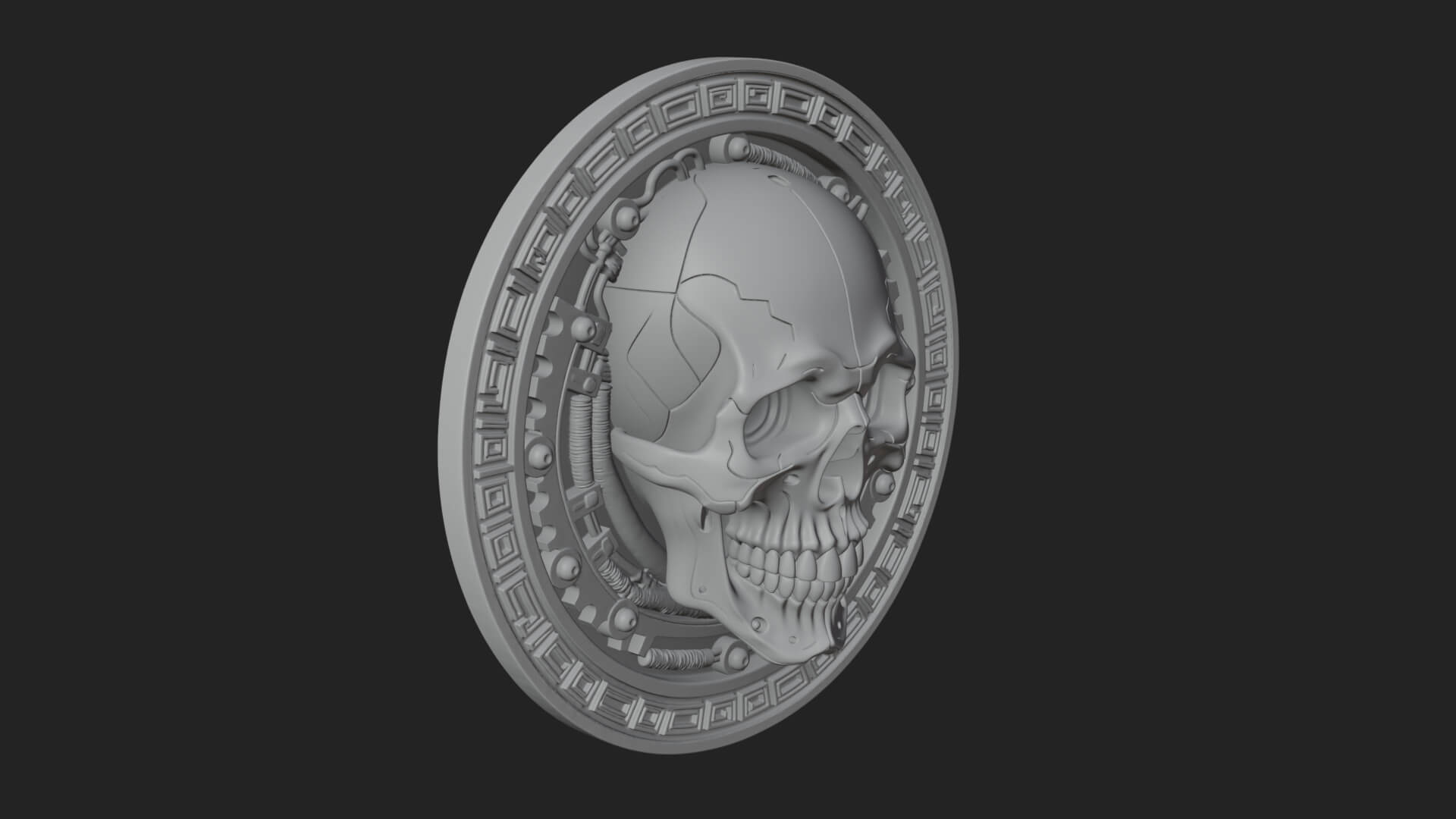 Gear Skull Oval Relief Plaque Design 1 3D Print Model 3D Model