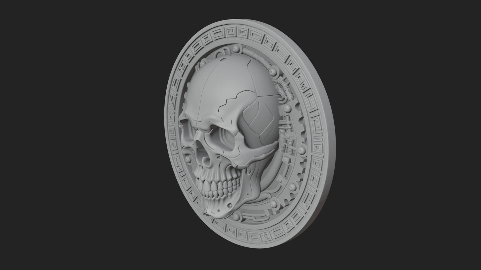 Gear Skull Oval Relief Plaque Design 1 3D Print Model 3D Model