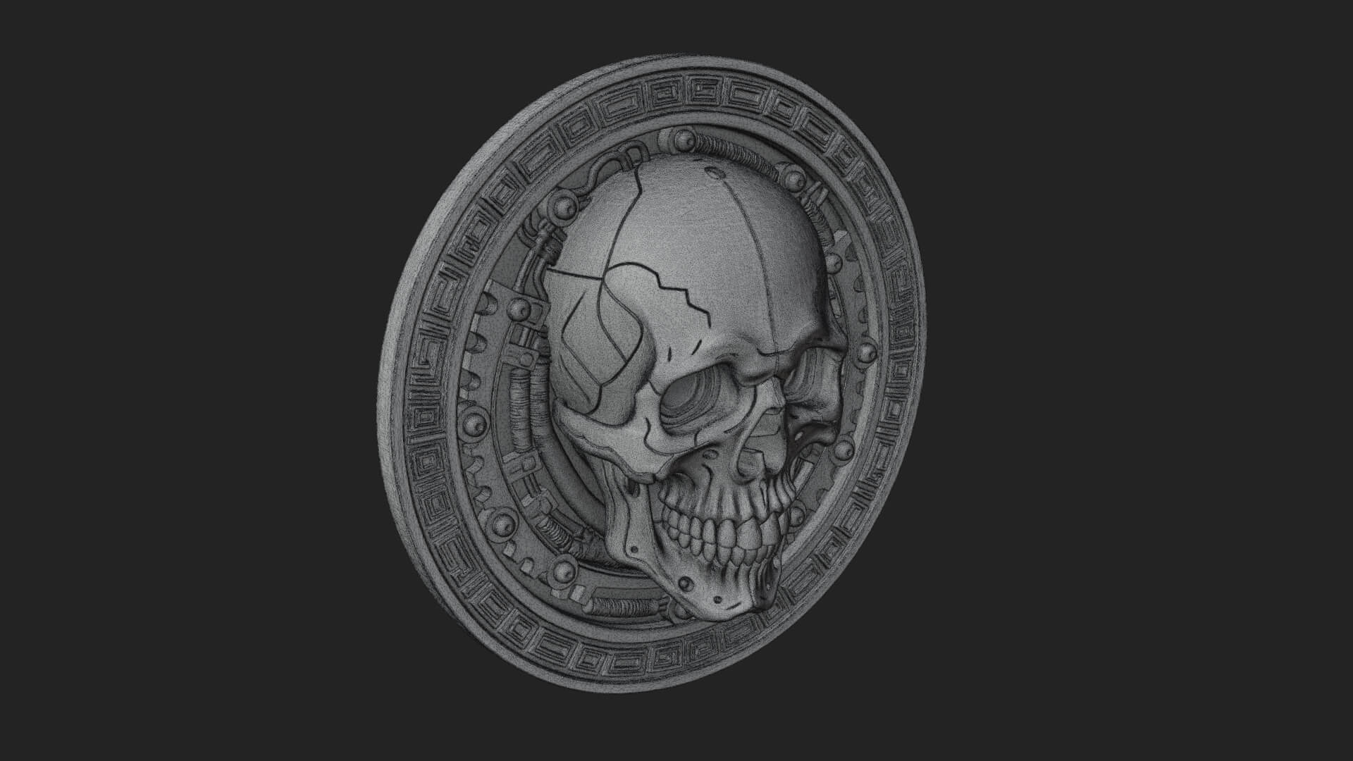 Gear Skull Oval Relief Plaque Design 1 3D Print Model 3D Model