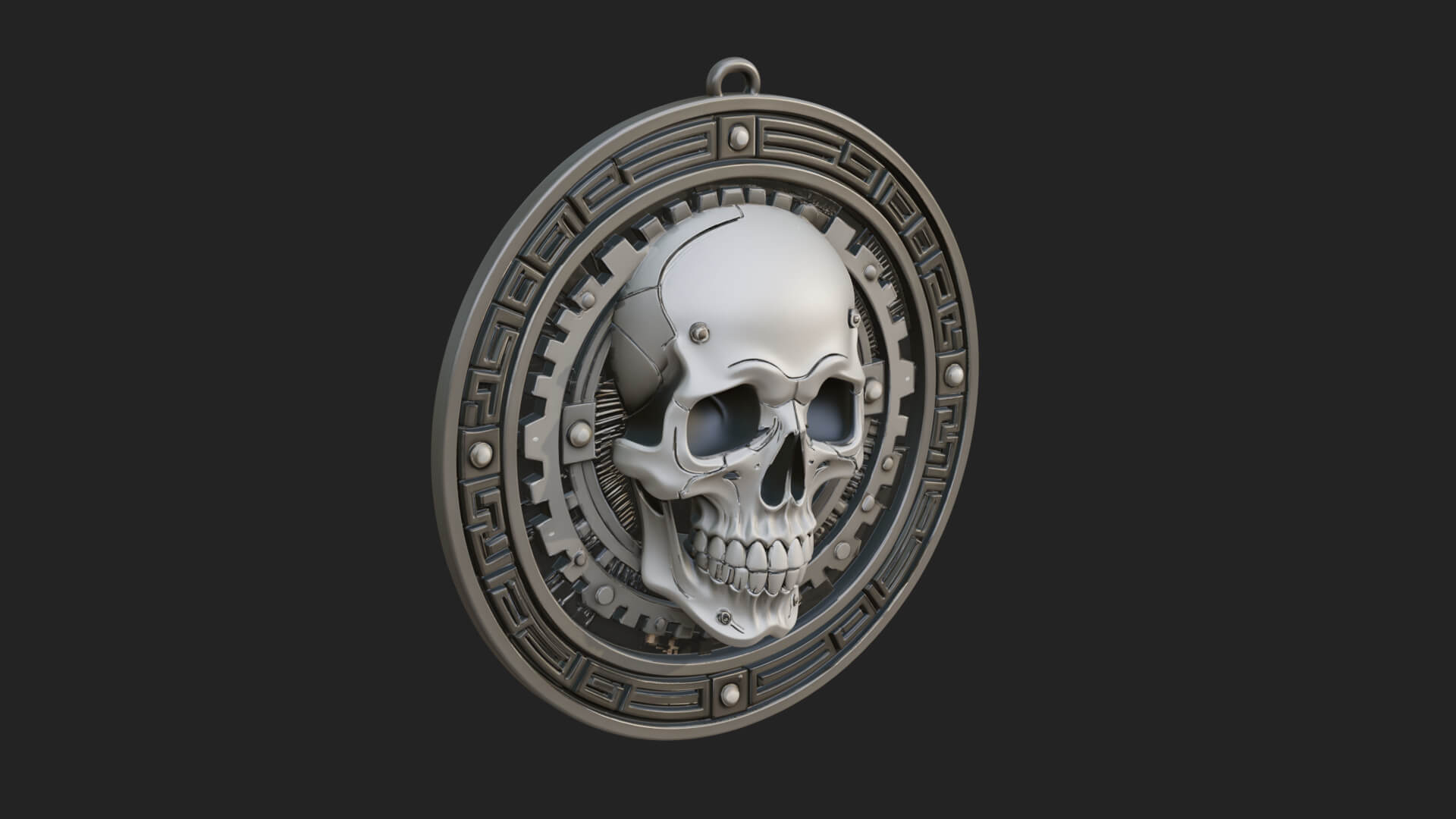 Gear Skull Oval Relief Plaque Design 2 3D Print Model 3D Model