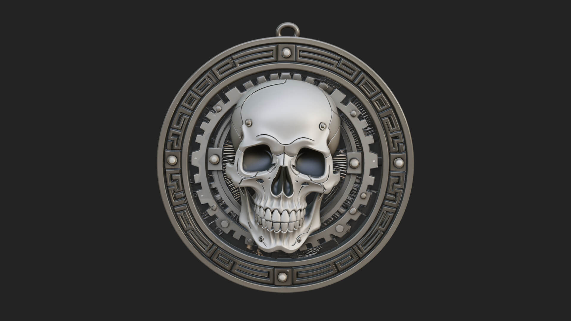 Gear Skull Oval Relief Plaque Design 2 3D Print Model 3D Model